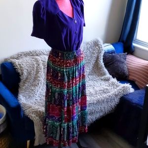 Vintage Maxi Dress Bohemian 1980s Sz 12 Petite